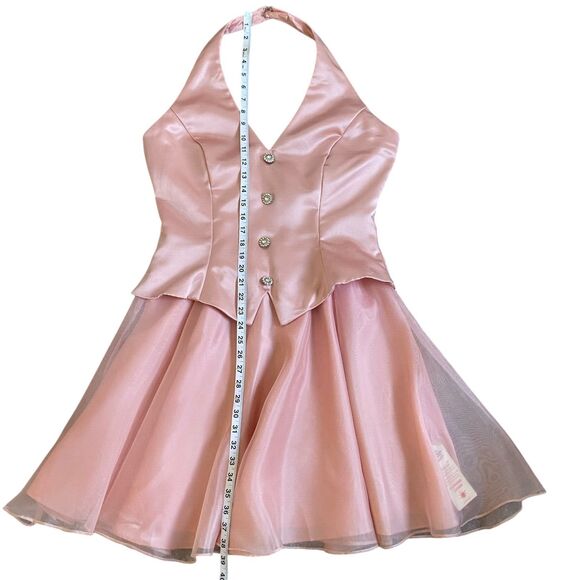 Dave and Johnny Cocktail Mini Dress L Tuxedo Pink Satin Rhinestones Burlesque - Picture 8 of 15